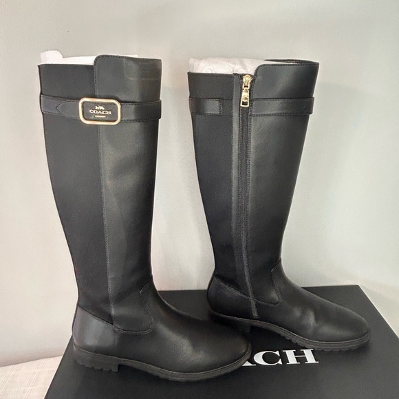 Coach Felicity Leather Riding Boots Black Gold Hardware Size 10 - Picture 3 of 11